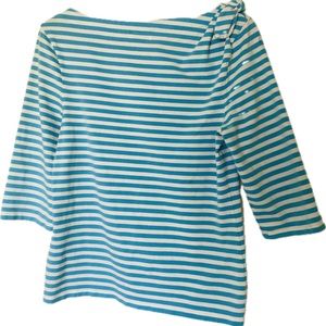 Kate Spade Large Turquoise Blue and White Stripped Shirt